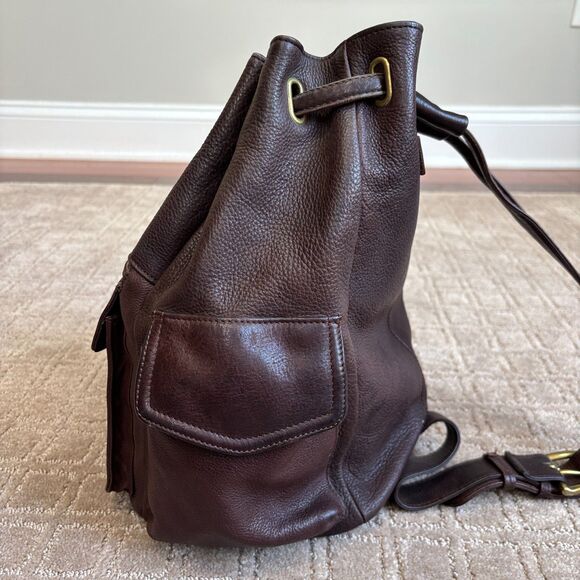 Fossil VTG Leather Backpack Brown Drawstring Boho Multi-pocket Key Charm 75082 - Picture 4 of 13
